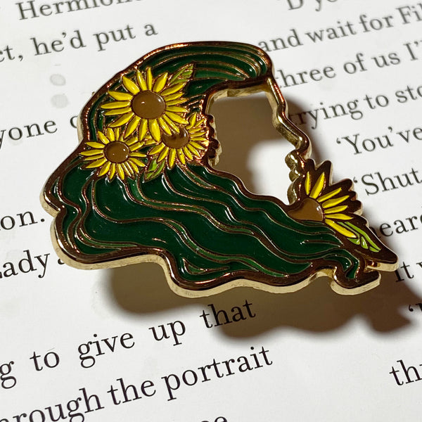 See Through Sunflower Soft Enamel Pin - Green hair