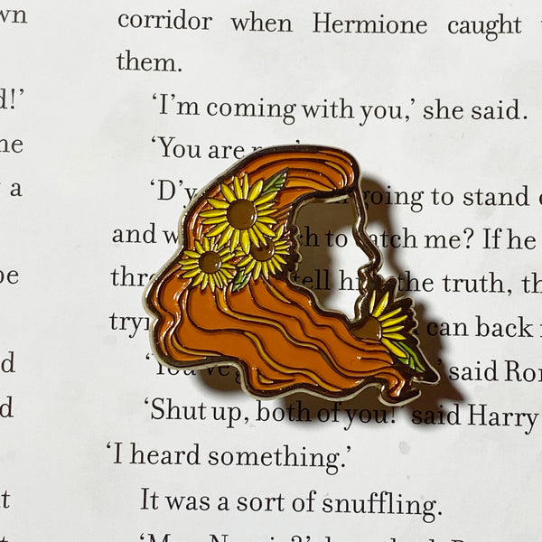 See Through Sunflower Soft Enamel Pin - Orange hair