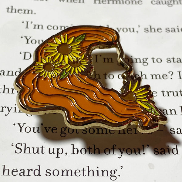 See Through Sunflower Soft Enamel Pin - Orange hair